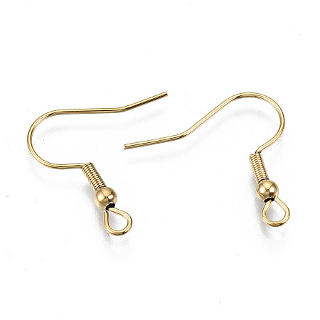 Honeyhandy 304 Stainless Steel Earring Hooks, Ear Wire, with Horizontal Loop, Cadmium Free & Nickel Free & Lead Free, Real 18K Gold Plated, 20~22x22mm, Hole: 2mm, Pin: 0.7mm