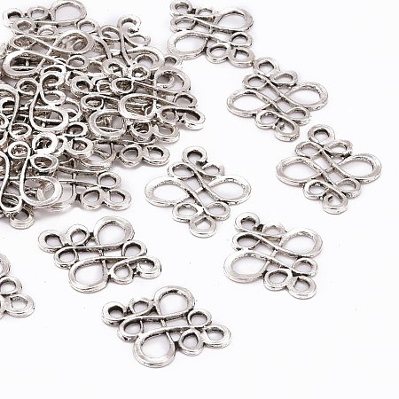 Honeyhandy Tibetan Style Links connectors, Cadmium Free & Nickel Free & Lead Free, Chinese knot, Antique Silver, 22x18.5x1mm, Hole: 2.5x3mm