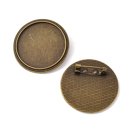 Honeyhandy Flat Round Tibetan Style Brooch Cabochon Settings, with Iron Back Bar Pins, Cadmium Free & Nickel Free & Lead Free, Antique Bronze, Tray: 30mm, 35x7mm
