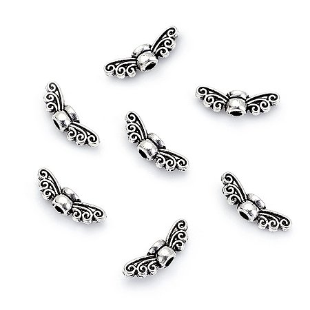 ARRICRAFT 100Pcs Tibetan Style Alloy Nickel Free Angel Wing Charm Beads Size 5x15.5x2mm Antique Silver