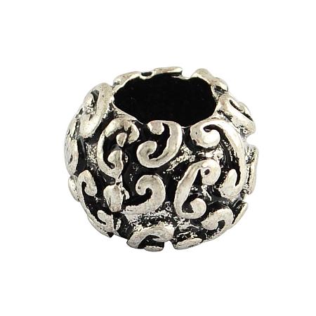 NBEADS 20 pcs Antique Silver Rondelle Tibetan Style Alloy European Large Hole Beads Lead Free & Nickel Free 7.5x10mm, Hole: 4.5mm