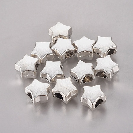 Honeyhandy Tibetan Style Alloy European Beads, Large Hole Star Beads, Lead Free & Cadmium Free, Antique Silver, 11x7mm, Hole: 4mm