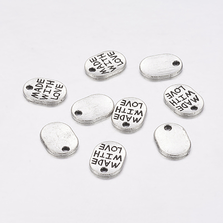 Honeyhandy Tibetan Style Alloy Pendants, Cadmium Free & Nickel Free & Lead Free, Oval with Word Made with Love, Antique Silver, 11x8x2mm, Hole: 2mm