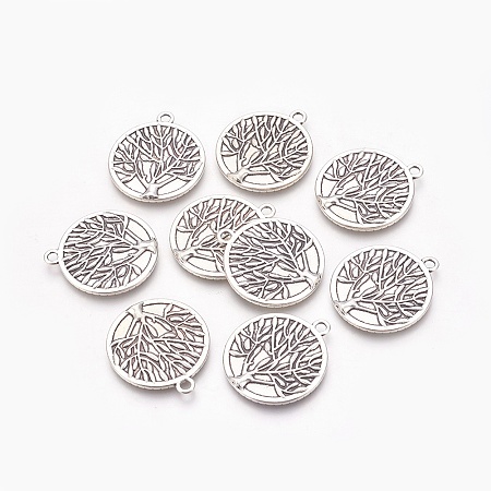 Honeyhandy Flat Round with Tree of Life Tibetan Style Pendant Cabochon Settings, Lead Free & Nickel Free & Cadmium Free, Antique Silver, Tray: 25mm, 32x28x2mm, Hole: 2mm