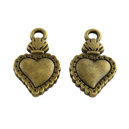 Honeyhandy Tibetan Style Alloy Pendants, Cadmium Free & Nickel Free & Lead Free, Sacred Heart, Antique Bronze, 21x12x3.5mm, Hole: 2.5mm