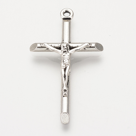 Honeyhandy Tibetan Style Alloy Pendants, For Easter, Crucifix Cross, Cadmium Free & Nickel Free & Lead Free, Antique Silver, 41x23.5x3.5mm, Hole: 2mm