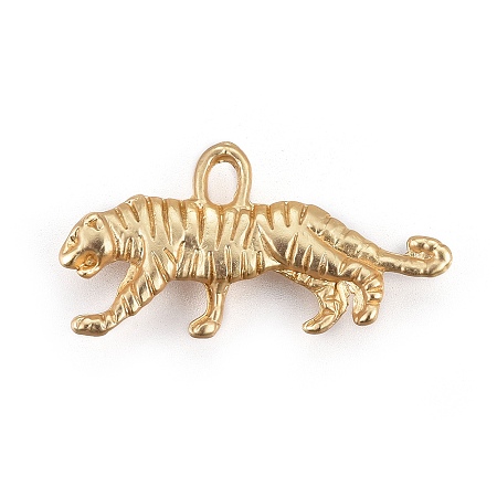 Honeyhandy Tibetan Style Alloy Pendants, Tiger, Lead Free & Nickel Free & Cadmium Free, Real 18K Gold Plated, Matte Gold Color, 11x22x2.5mm, Hole: 1.5mm