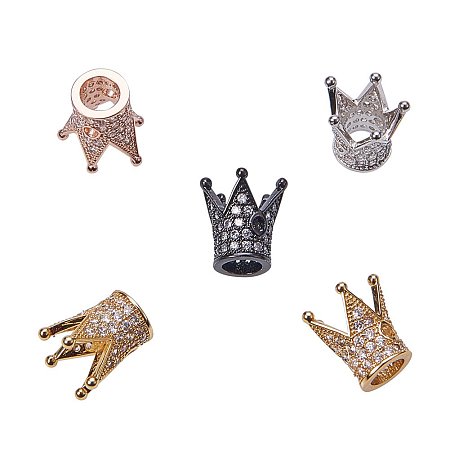 NBEADS 5pcs Random Mixed Color Cubic Zirconia Pave King Crown Beads, Bracelet Connector Charm Spacer Beads Loose Beads for Bracelet Necklace DIY Jewelry Making