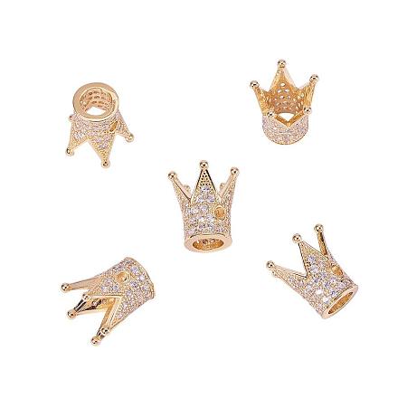 NBEADS 5pcs Cubic Zirconia Pave King Crown Bracelet Connector Spacer Charm Beads, Loose Beads for Bracelet Necklace DIY Jewelry Making Crafts Design