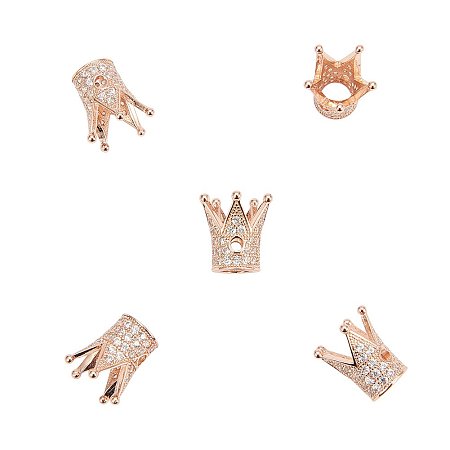 NBEADS 5 Pcs Cubic Zirconia Crown Beads, Rose Gold Color Brass Micro Pave Crown Spacer Beads Bracelet Connector Charm Beads for DIY Jewelry Making, Lead Free & Cadmium Free & Nickel Free