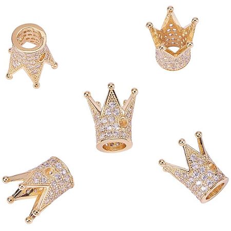 NBEADS 5 Pcs Cubic Zirconia Crown Beads, Golden Color Brass Micro Pave Crown Spacer Beads Bracelet Connector Charm Beads for DIY Jewelry Making, Lead Free & Cadmium Free & Nickel Free