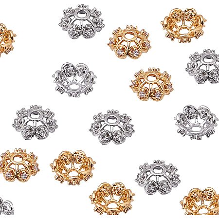 NBEADS 16 Pcs Cubic Zirconia Flower Bead Caps Brass Spacer Beads Metal Beads Caps for Bracelet Necklace Jewelry Making