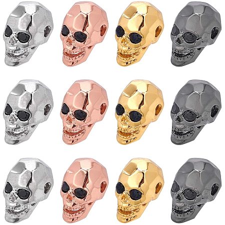 NBEADS 12 Pcs 4 Colors Skull Beads Cubic Zirconia Skull Spacer Beads Micro Pave CZ Crystal Skull Skeleton Beads for Bracelet Necklace Jewelry Making,13x8x9.5mm