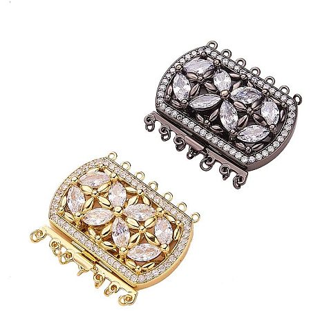 Arricraft 2 Sets Brass Cubic Zirconia Box Clasps Mixed Color Multi-Strand Box Clasps Rectangle Push Pull Box Clasps for Necklace Bracelet Jewelry Findings 34x43x9mm 1.5mm 2.5mm Hole