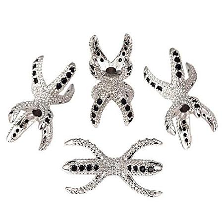 ARRICRAFT 10pcs Platinum Double Claws Brass Micro Pave Cubic Zirconia Beads for Men Original Bracelet DIY Jewelry Making