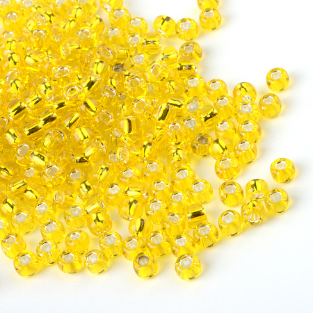 MGB Matsuno Glass Beads, Japanese Seed Beads, 12/0 Silver Lined Glass Round Hole Rocailles Seed Beads, Yellow, 2x1mm, Hole: 0.5mm, about 1960pcs/20g