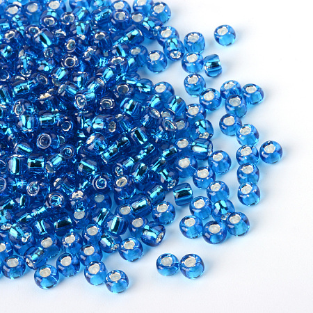 MGB Matsuno Glass Beads, Japanese Seed Beads, 12/0 Silver Lined Glass Round Hole Rocailles Seed Beads, Deep Sky Blue, 2x1mm, Hole: 0.5mm, about 1960pcs/20g