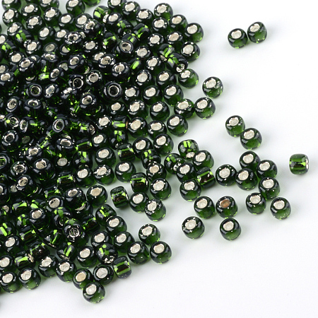 MGB Matsuno Glass Beads, Japanese Seed Beads, 15/0 Silver Lined Glass Round Hole Rocailles Seed Beads, Olive Drab, 1.5x1mm, Hole: 0.5mm, about 6000pcs/20g