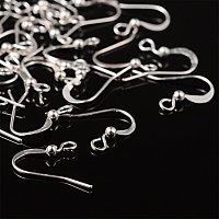 NBEADS 1000 Pcs Brass Earring Hooks, with Beads, Silver, 15mm, Hole: 2mm
