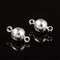 NBEADS 100 Sets Brass Magnetic Clasps, Round, Silver, 11.5x6mm, Hole: 1.2mm
