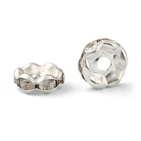 Honeyhandy Iron Rhinestone Spacer Beads, Grade A, Rondelle, Waves Edge, Silver Color Plated, 8x3.5mm, Hole: 1.5mm