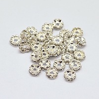 Honeyhandy Flower Brass Rhinestone Bead Spacers, Silver Color Plated, 4x2mm, Hole: 1mm