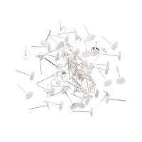 NBEADS 100pcs Iron 6mm Flat Pad Blank Peg & Post Ear Studs Findings, Silver Color Post Earring Ear Nail for DIY Earring Making Findings