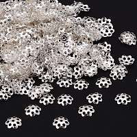 Honeyhandy Iron Bead Caps, Silver Color Plated, About 6mm in diameter, Hole: 1mm, about 425pcs/10g