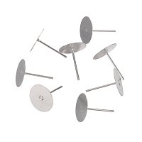NBEADS 50pcs Iron 10mm Flat Pad Blank Peg & Post Ear Studs Findings, Silver Color Post Earring Ear Nail for DIY Earring Making Findings