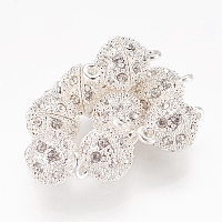 Honeyhandy Alloy Rhinestone Magnetic Clasps, Oval, Silver Color Plated, 16x10mm, Hole: 1.5mm