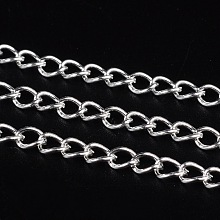 Honeyhandy Iron Twisted Chains, Curb Chains, Unwelded, with Spool,  Silver Color Plated, 5x3.5x0.8mm, about 328.08 Feet(100m)/roll