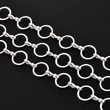 Honeyhandy Brass Handmade Chains, Unwelded, with Spool, Silver Color Plated, Mother Link: 8mm in diameter, 1mm thick, Son Link: 1.5mm wide, 7.5mm long, 2.5mm thick, about 32.8 Feet(10m)/roll