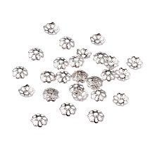 NBEADS 5000Pcs Brass Bead Caps, Silver Color, about 6mm in diameter, 1.5mm thick; hole: 0.8mm