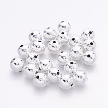 Honeyhandy Brass Beads, Seamless Round Beads, Nickel Free, Silver Color Plated, Size: about 8mm in diameter, hole: 2mm