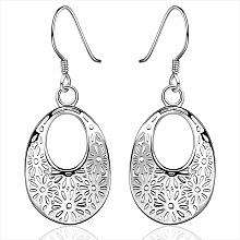 Honeyhandy Vogue Design Filigree Oval Brass Dangle Earrings, Silver Color Plated, 42x19mm