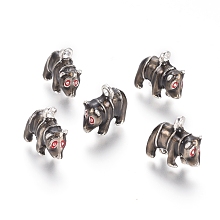 Honeyhandy Silver Color Plated Alloy Pendants, with Enamel, Bear, Gray, 15x16x6.5mm, Hole: 2mm