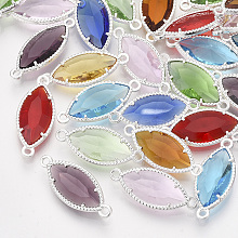 Honeyhandy Glass Links, with Silver Color Plated Eco-Friendly Alloy Findings, Faceted, Horse Eye, Mixed Color, 21x9x4mm, Hole: 1.2mm