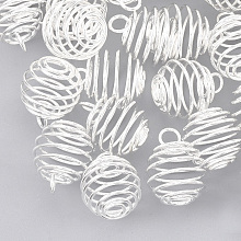 Honeyhandy Iron Wire Pendants, Spiral Bead Cage Pendants, Round, Silver Color Plated, 17x14mm, Hole: 3.5mm