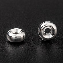 Honeyhandy Brass Spacer Beads, Long-Lasting Plated, Flat Round, 925 Sterling Silver Plated, 6x3mm, Hole: 1.5mm