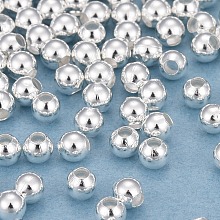 Honeyhandy Brass Spacer Beads, Long-Lasting Plated, Round, 925 Sterling Silver Plated, 2.3x2mm, Hole: 1mm