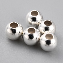 Honeyhandy Brass Spacer Beads, Long-Lasting Plated, Round, 925 Sterling Silver Plated, 4x3.5mm, Hole: 1.6mm