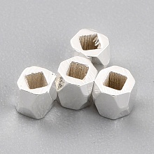 Honeyhandy Brass Spacer Beads, Long-Lasting Plated, Faceted Column, 925 Sterling Silver Plated, 2x2mm, Hole: 1mm