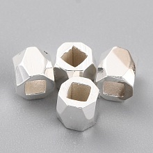 Honeyhandy Brass Spacer Beads, Long-Lasting Plated, Faceted Column, 925 Sterling Silver Plated, 3x3~3.5mm, Hole: 1.4mm