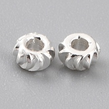 Honeyhandy Brass Beads, Long-Lasting Plated, Corrugated Rondelle, 925 Sterling Silver Plated, 2.5x1.5mm, Hole: 1mm