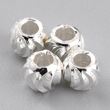 Honeyhandy Brass Beads, Long-Lasting Plated, Corrugated Round, 925 Sterling Silver Plated, 3x2.5mm, Hole: 1.2mm