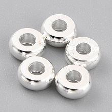 Honeyhandy Brass Beads, Long-Lasting Plated, Flat Round, 925 Sterling Silver Plated, 4x1.5mm, Hole: 1.5mm