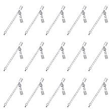 NBEADS 100pcs Silver Color Brass Clasp & Clip Ends Set, Fold Over Crimp Cord Tips/Ends Terminators End with Lobster Claw Clasp and Extender Chain DIY Jewelry Findings