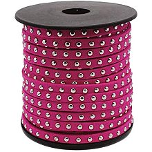 CHGCRAFT 20 Yards/Roll Wide Silver Aluminum Studded Faux Suede Leather Cords Strip Cord Lace Beading Thread Braiding String for Jewelry Making, Cerise