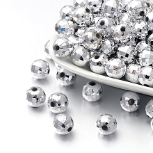 Honeyhandy Faceted Round Plated Acrylic Beads, Silver Plated, 10mm, Hole: 1.5mm, about 800pcs/pound