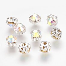 Honeyhandy Sew on Rhinestone, Glass Rhinestone, Grade A, AB Color, Half Round, Silver, 6x5mm, Hole: 1.5mm